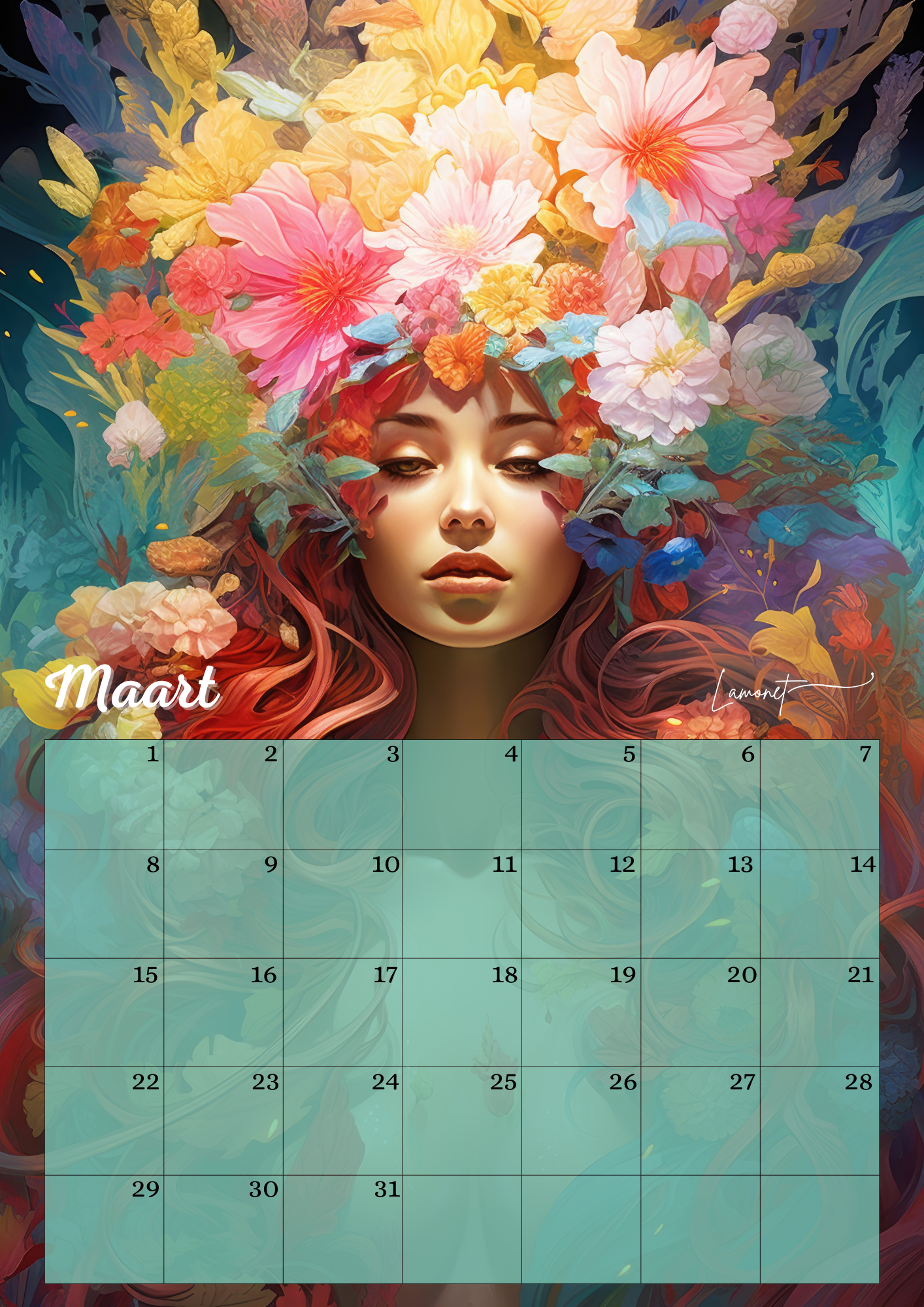 Verjaardagskalender Mythische vrouwen gezichten