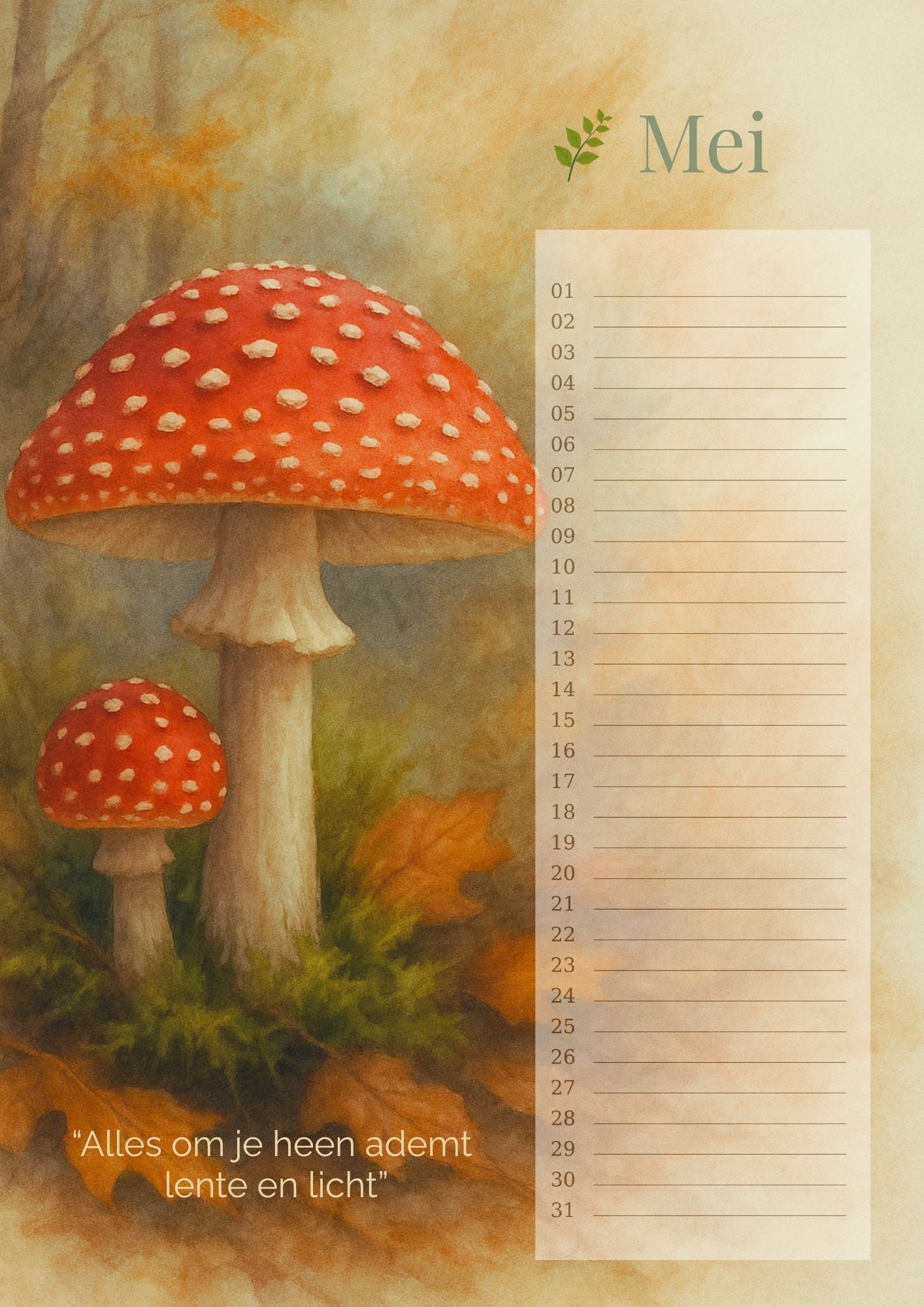 Verjaardagskalender Paddenstoelen