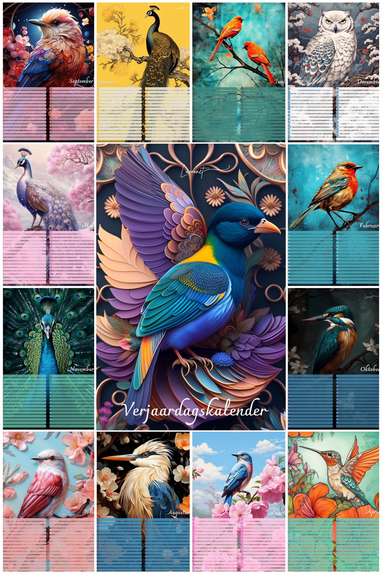 Verjaardagskalender Vogels –  Exclusieve Vogelillustraties