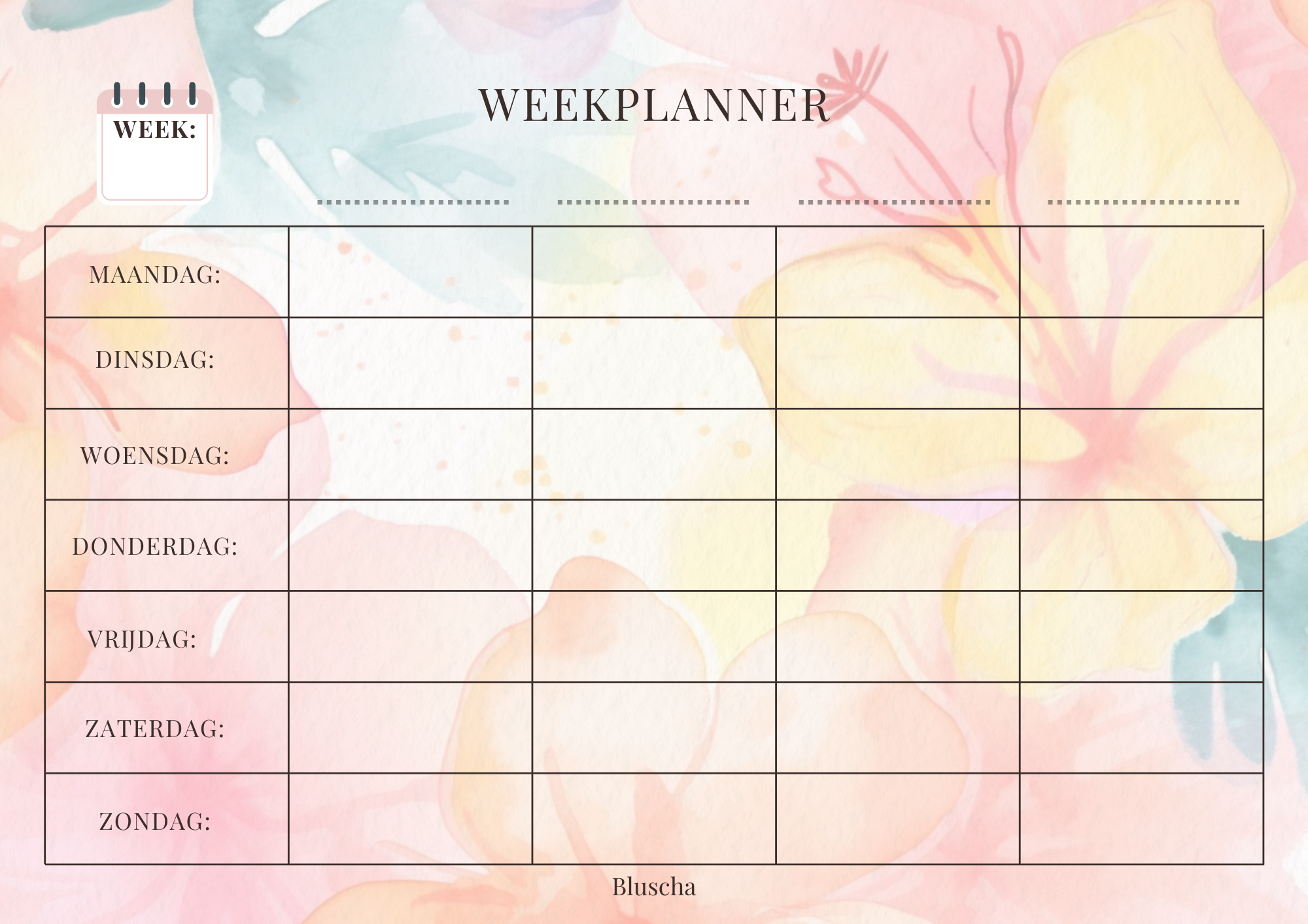 A4 Planner & Kalender – Overzichtelijk en Stijlvol Plannen (horizontaal)