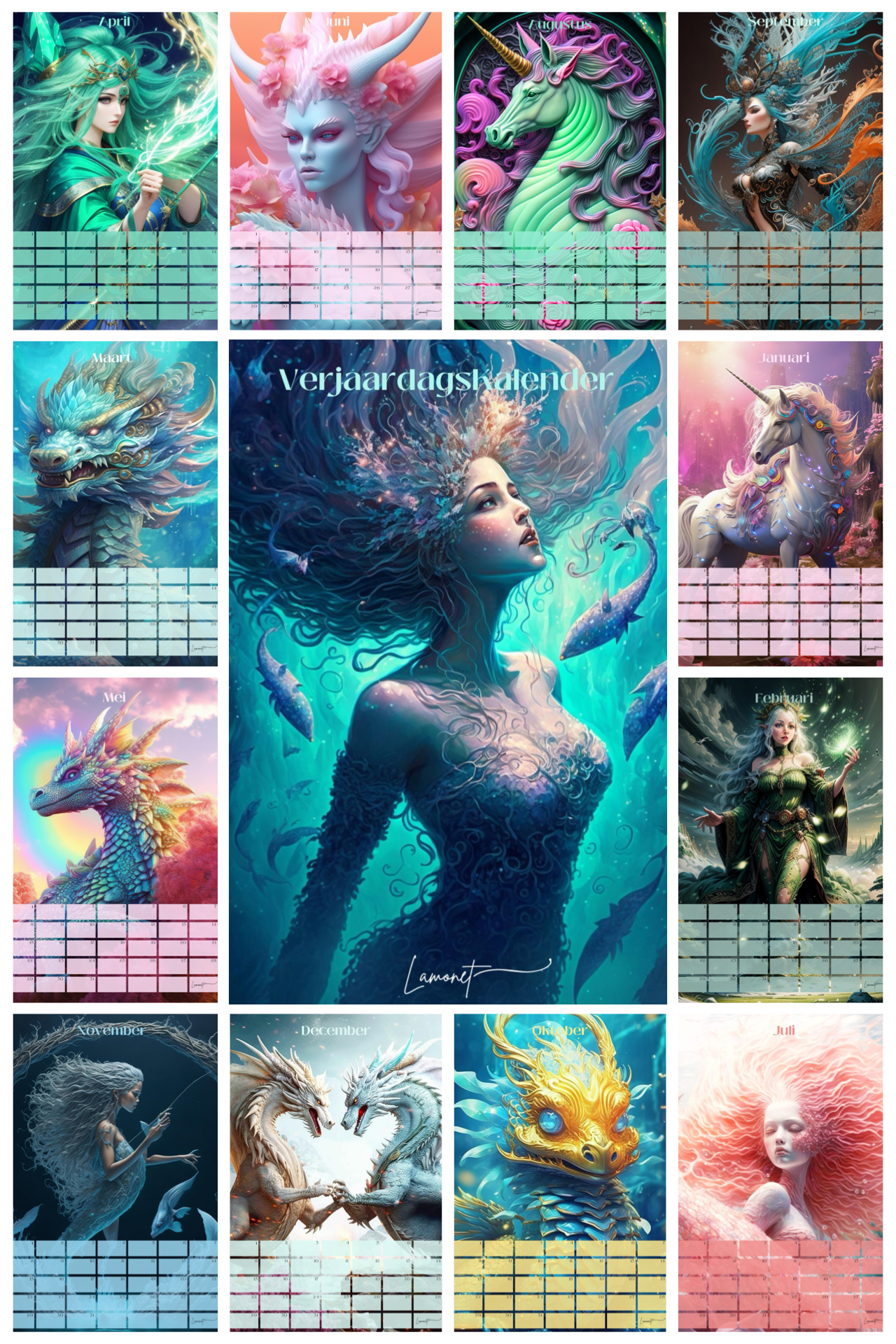 Verjaardagskalender Mythische Fantasie Figuren